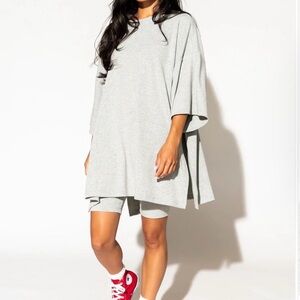 Malone Ribbed Biker Set in Heather Grey